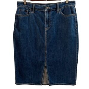 CHICOโS SKIRT, Size 1.5 / 10, Blue 5 Pocket Denim Skirt w/ Front Slit, Excellent